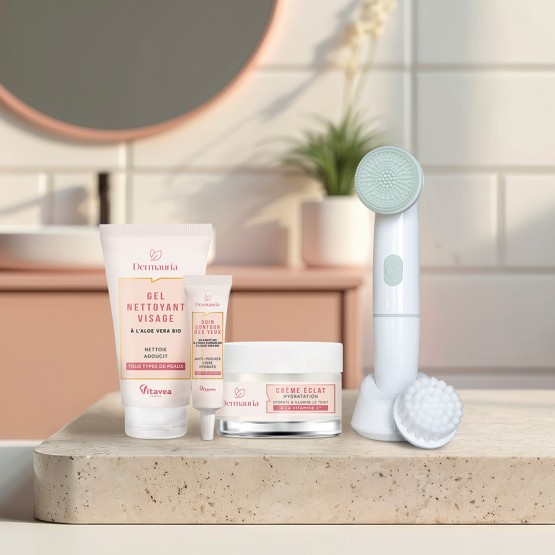 La routine éclat et hydratation - Avec sa brosse nettoyante visage Dermauria